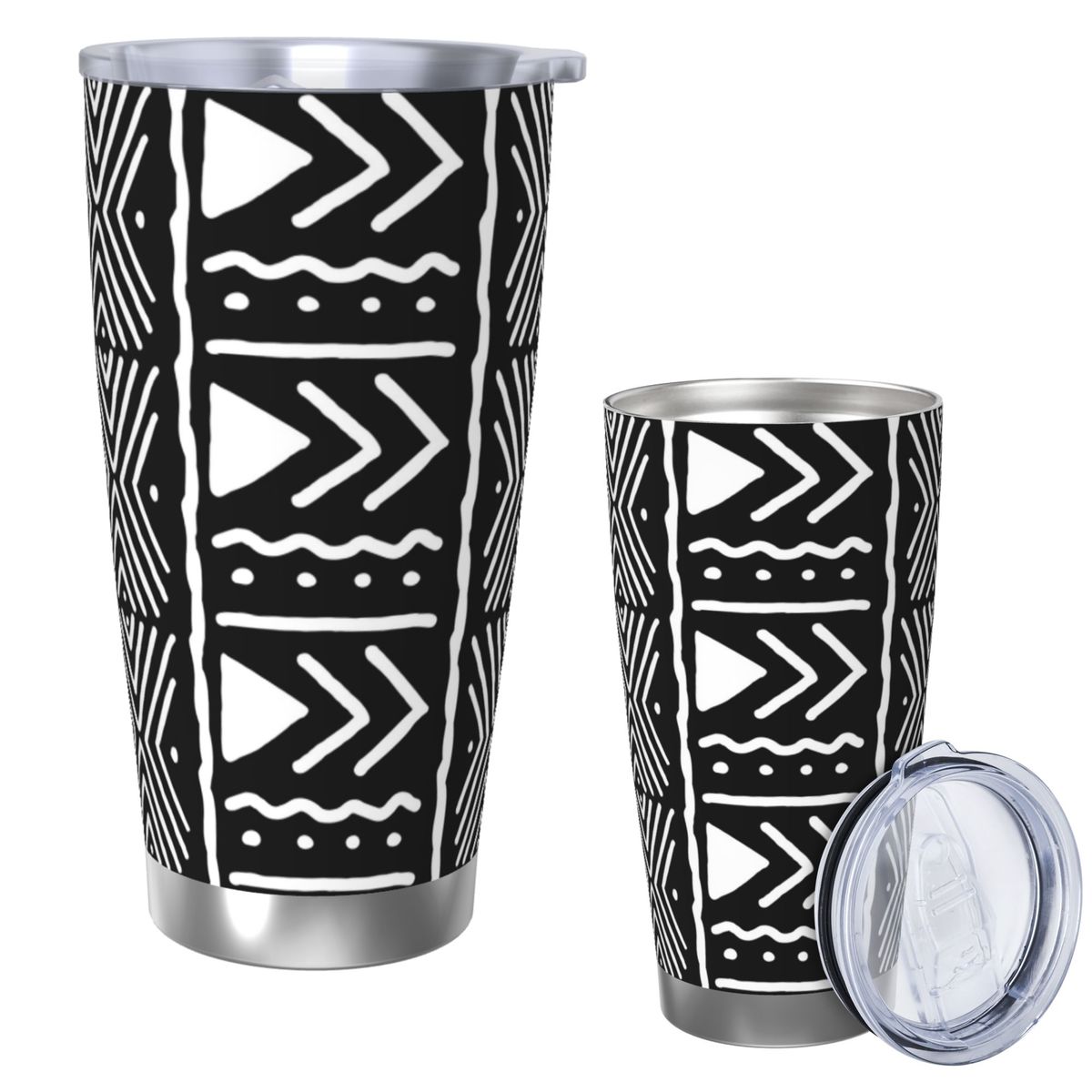 Tumbler 20Oz White - Zwart-wit Afrikaanse Bogolan Tribal Patroon Rvs
