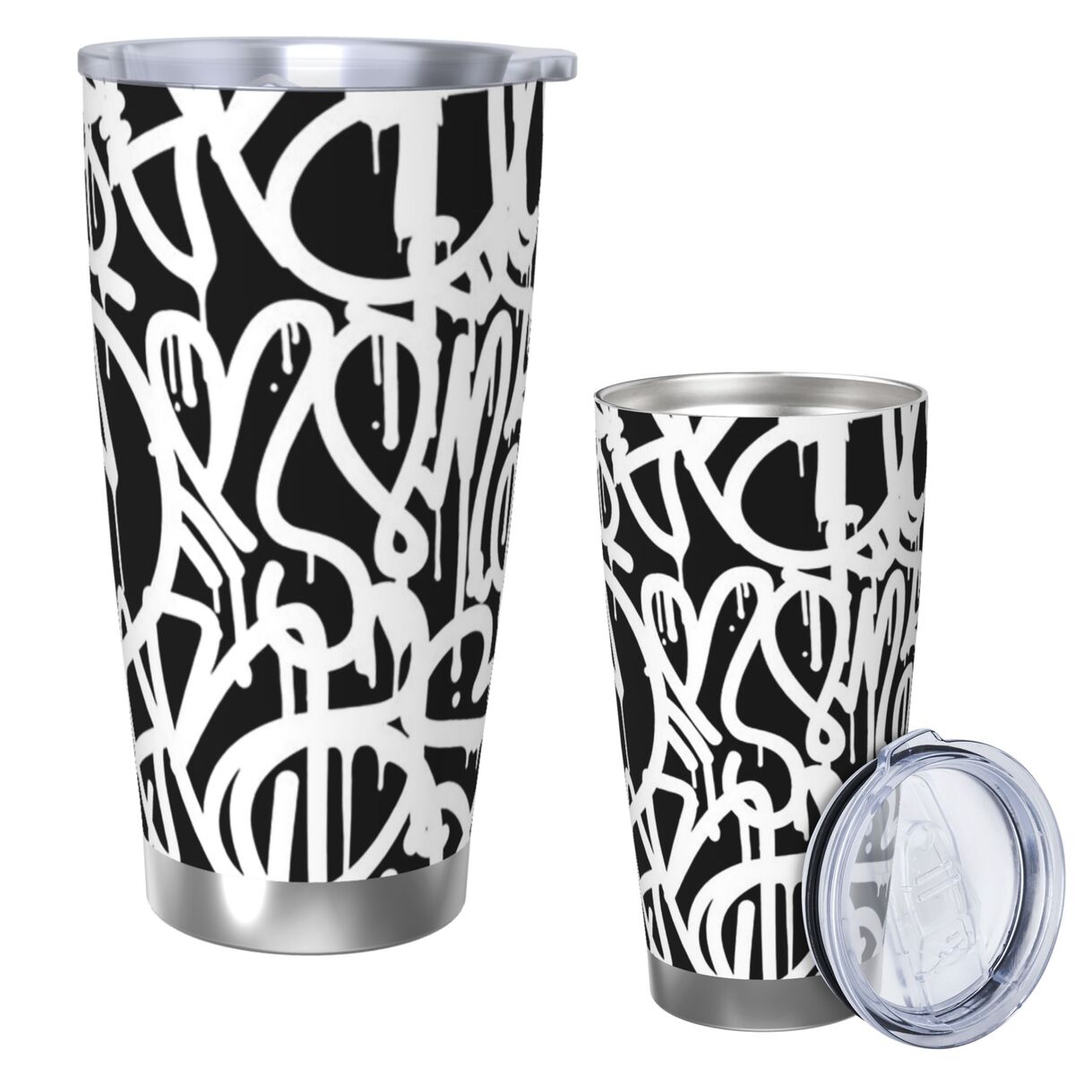 Tumbler 20Oz White - Zwart-wit Graffiti roestvrijstalen beker Vacuüm geïsoleerde