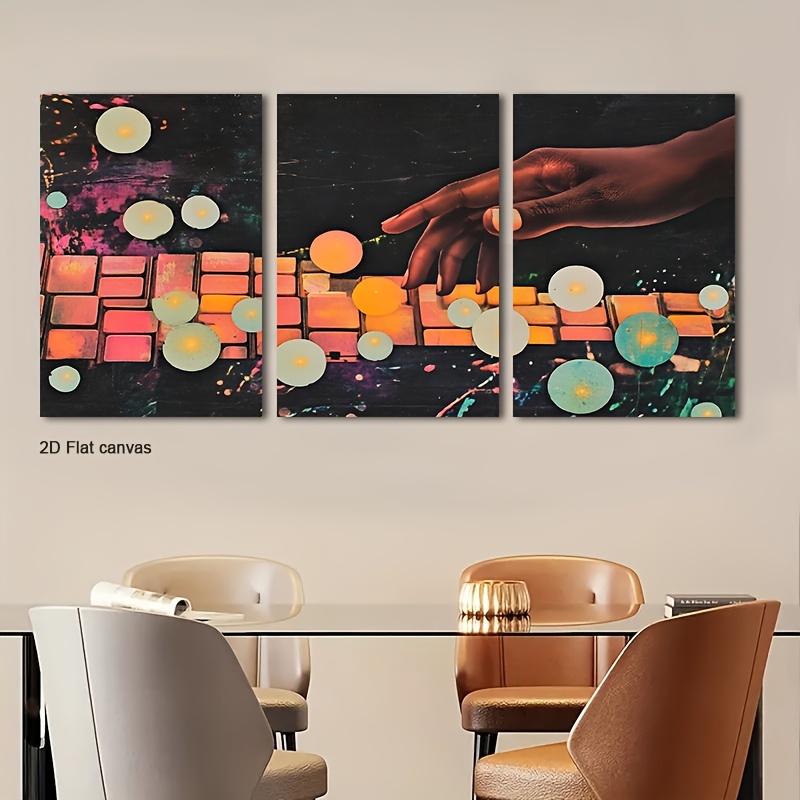 Canvas Wrap Ready - Frameloos canvas 3-delig Glow-in-the-dark Abstract Wandkunst