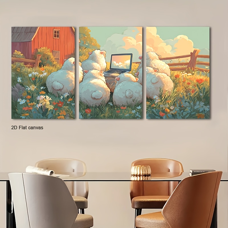 Canvas Wrap Ready - Frameloze canvas 3-delige ingelijste boerenschapen wandkunst
