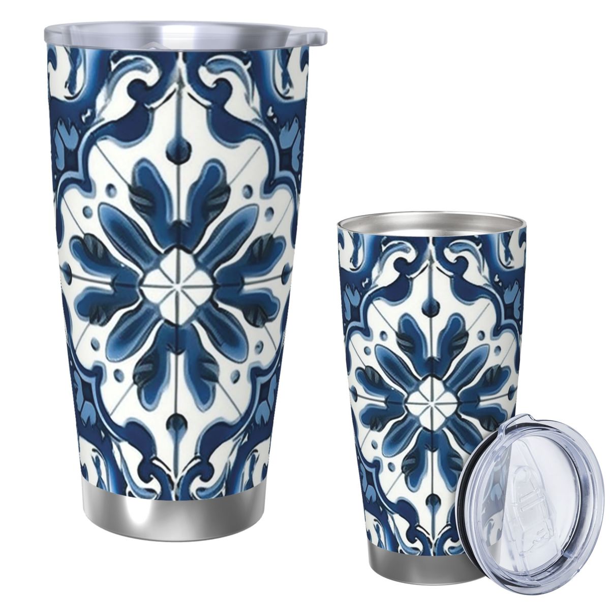 Tumbler 20Oz White - Blauw en wit Majolica patroon roestvrijstalen